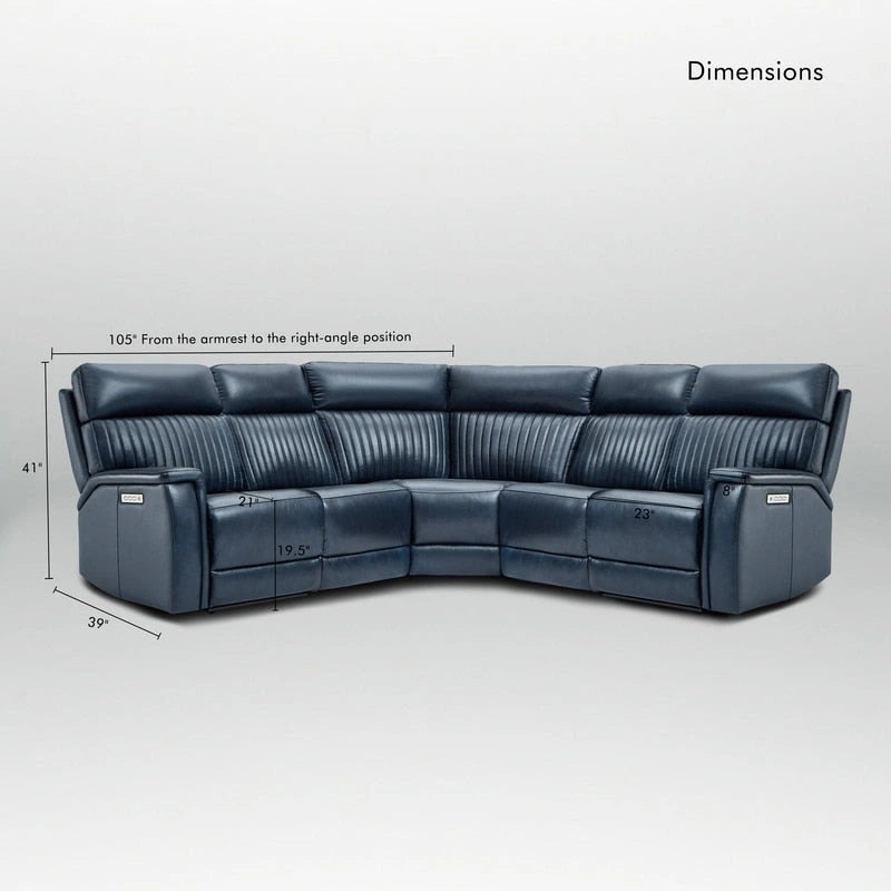 Canapé sectionnel inclinable électrique Cole 105 W en cuir véritable avec ports USB et USB-C, fauteuil sans accoudoirs électrique