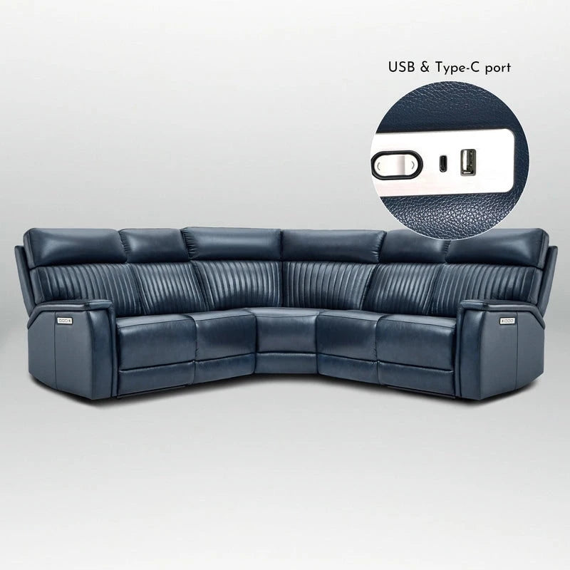 Canapé sectionnel inclinable électrique Cole 105 W en cuir véritable avec ports USB et USB-C, fauteuil sans accoudoirs électrique