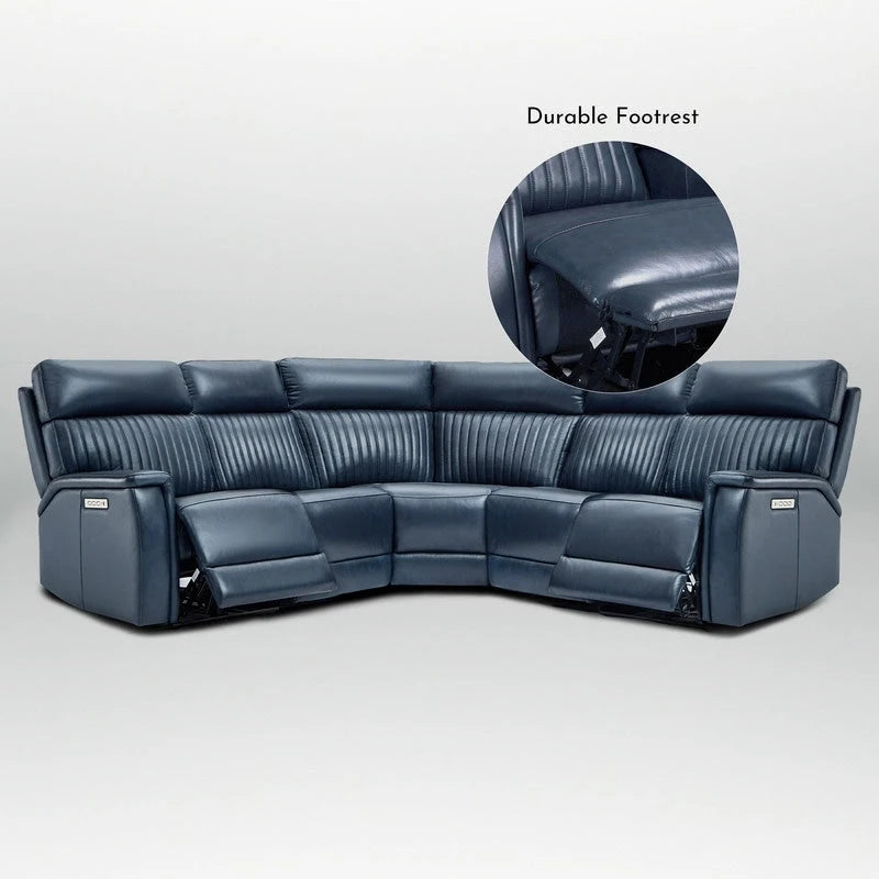 Canapé sectionnel inclinable électrique Cole 105 W en cuir véritable avec ports USB et USB-C, fauteuil sans accoudoirs électrique