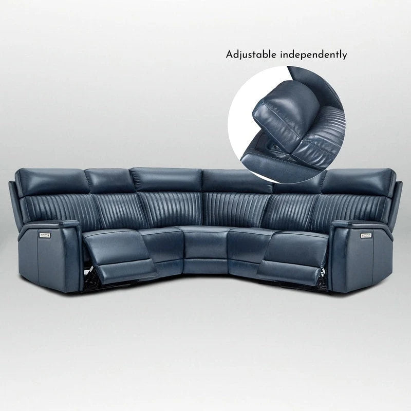 Canapé sectionnel inclinable électrique Cole 105 W en cuir véritable avec ports USB et USB-C, fauteuil sans accoudoirs électrique