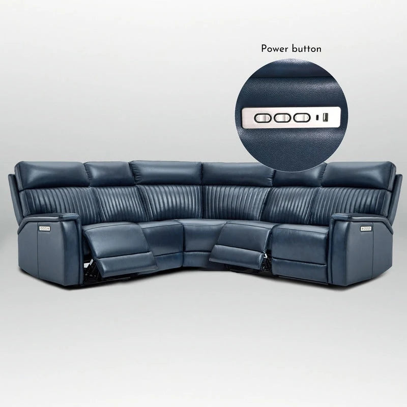 Canapé sectionnel inclinable électrique Cole 105 W en cuir véritable avec ports USB et USB-C, fauteuil sans accoudoirs électrique