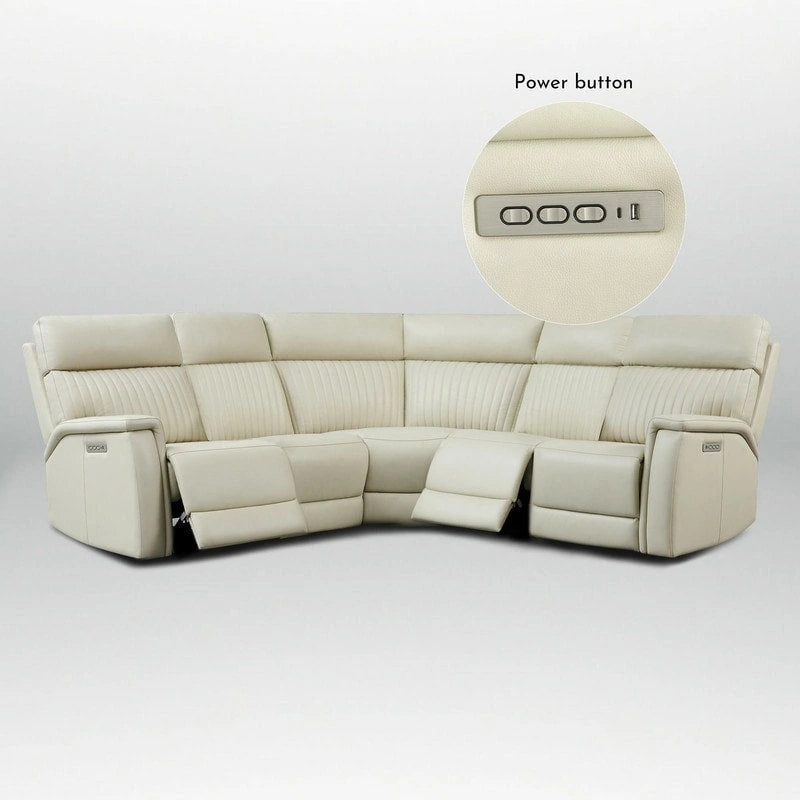 Canapé sectionnel inclinable électrique Cole 105 W en cuir véritable avec ports USB et USB-C, fauteuil sans accoudoirs électrique