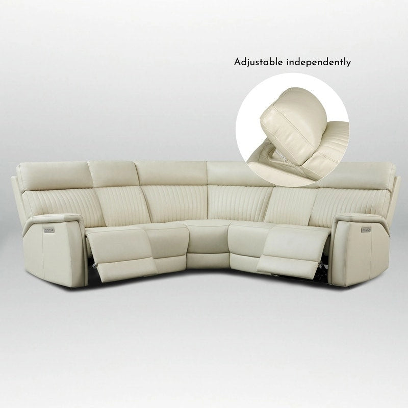Canapé sectionnel inclinable électrique Cole 105 W en cuir véritable avec ports USB et USB-C, fauteuil sans accoudoirs électrique