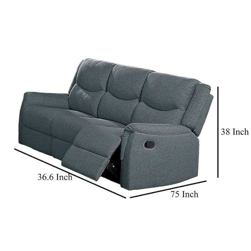 Canapé inclinable manuel Ammy, accoudoirs coussinés, 75 po, bois, faux lin gris