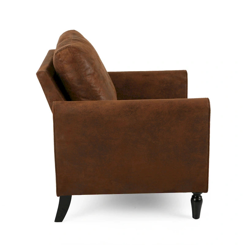 Fauteuil d'appoint Ada, dossier moelleux, conception en microfibre texturée marron