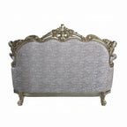 Causeuse Royale, 3 coussins, tissu gris, bois bronze antique, 73 pouces