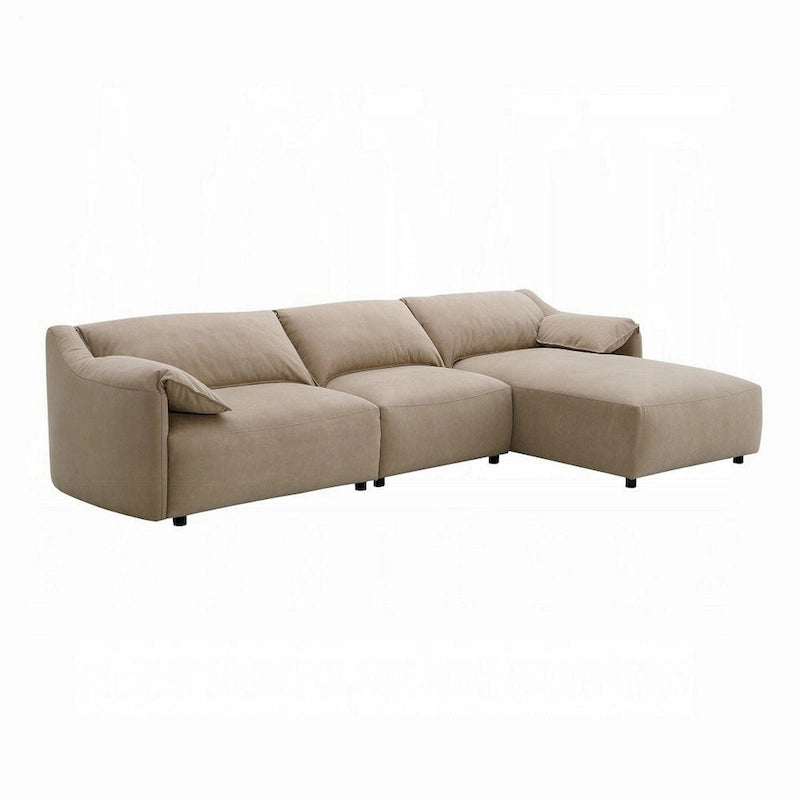 Canapé d'angle Vety, accoudoir coussin, cuir nubuck marron clair