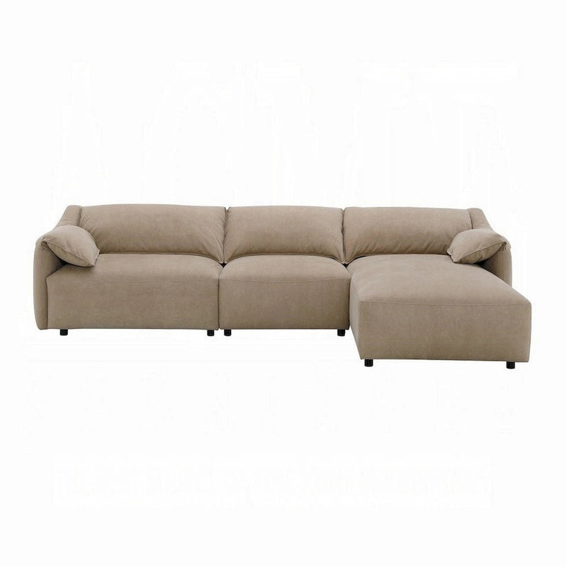 Canapé d'angle Vety, accoudoir coussin, cuir nubuck marron clair