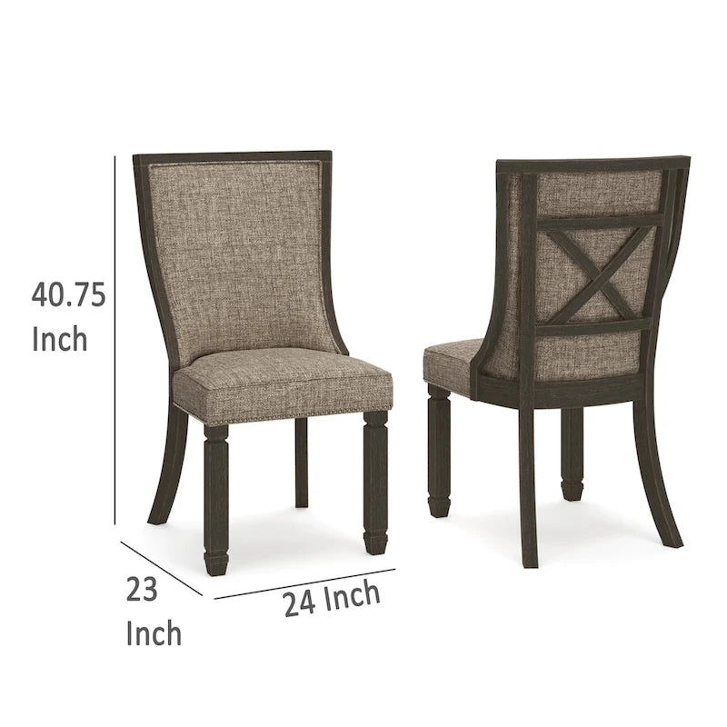 Lot de 2 chaises de salle à manger Trekk, noir, polyester tissé gris-marron