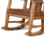 Fauteuil à bascule Marv avec assise et dossier en similicuir, Chêne rustique marron
