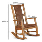 Fauteuil à bascule Marv avec assise et dossier en similicuir, Chêne rustique marron
