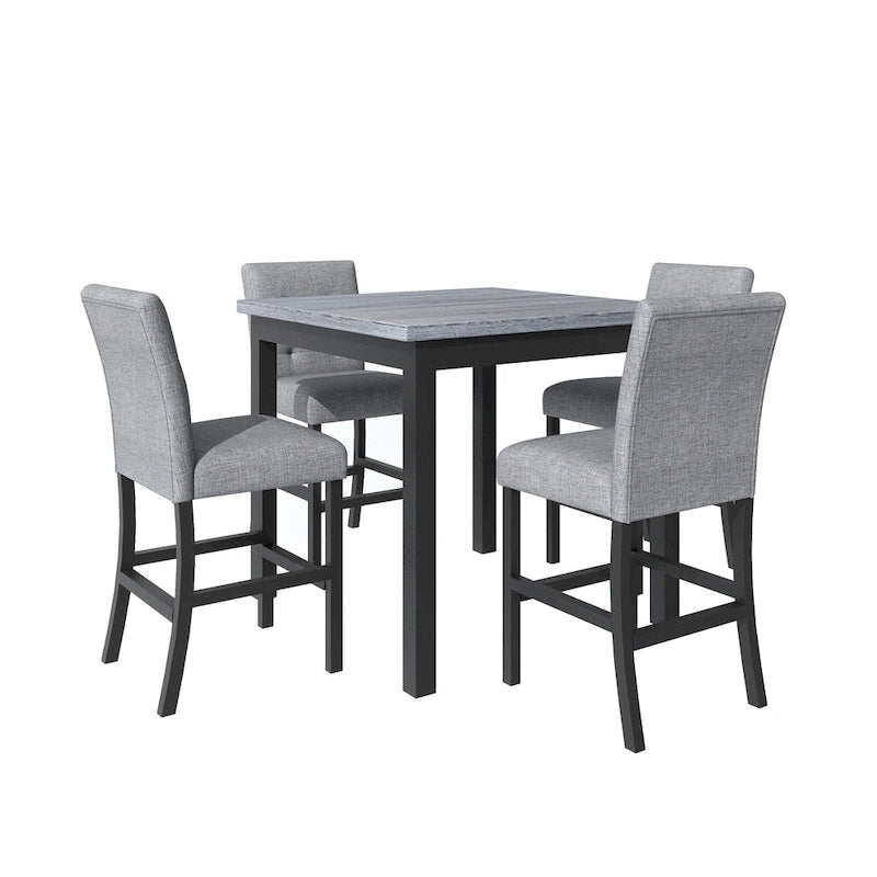 Ensemble de salle à manger 5 pièces hauteur comptoir, ensemble de table à manger en bois avec table rectangulaire et 4 chaises hautes rembourrées