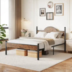 Cadre de lit plateforme rustique Queen Size avec tête et pied de lit en bois