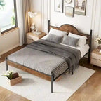 Cadre de lit plateforme rustique Queen Size avec tête et pied de lit en bois