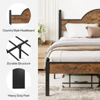 Cadre de lit plateforme rustique Queen Size avec tête et pied de lit en bois