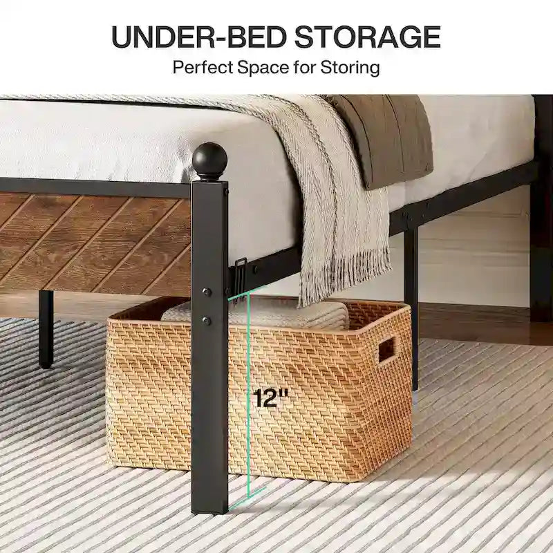 Cadre de lit plateforme rustique Queen Size avec tête et pied de lit en bois