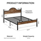 Cadre de lit plateforme rustique Queen Size avec tête et pied de lit en bois