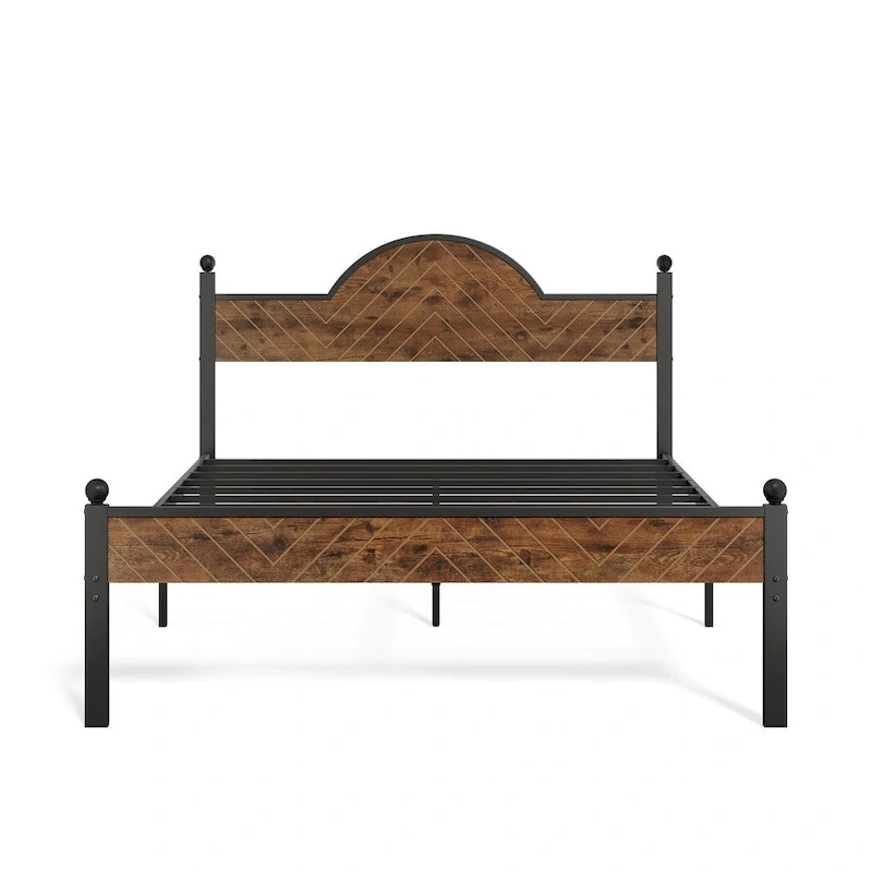 Cadre de lit plateforme rustique Queen Size avec tête et pied de lit en bois
