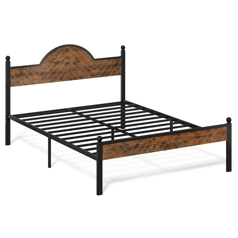 Cadre de lit plateforme rustique Queen Size avec tête et pied de lit en bois