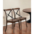 Chaises de salle à manger en bois massif marron à dossier croisé et style classique, lot de 2 - 18 L x 21 l x 35 H