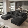 Canapé modulable classique moderne en lin 3 places avec 2 poufs, canapé nuage en forme de U rempli de duvet avec coussins