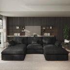Canapé modulable classique moderne en lin 3 places avec 2 poufs, canapé nuage en forme de U rempli de duvet avec coussins