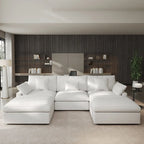Canapé modulable classique moderne en lin 3 places avec 2 poufs, canapé nuage en forme de U rempli de duvet avec coussins