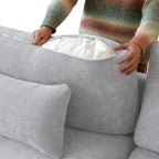 Canapé modulable classique moderne en lin 3 places avec 2 poufs, canapé nuage en forme de U rempli de duvet avec coussins