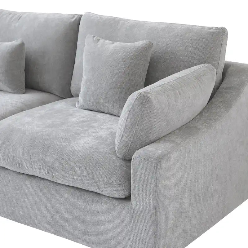 Canapé modulable classique moderne en lin 3 places avec 2 poufs, canapé nuage en forme de U rempli de duvet avec coussins