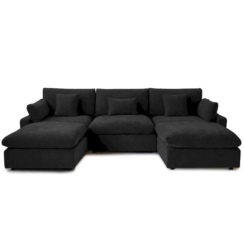 Canapé modulable classique moderne en lin 3 places avec 2 poufs, canapé nuage en forme de U rempli de duvet avec coussins
