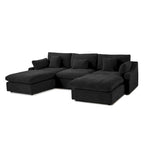 Canapé modulable classique moderne en lin 3 places avec 2 poufs, canapé nuage en forme de U rempli de duvet avec coussins