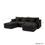 Canapé modulable classique moderne en lin 3 places avec 2 poufs, canapé nuage en forme de U rempli de duvet avec coussins