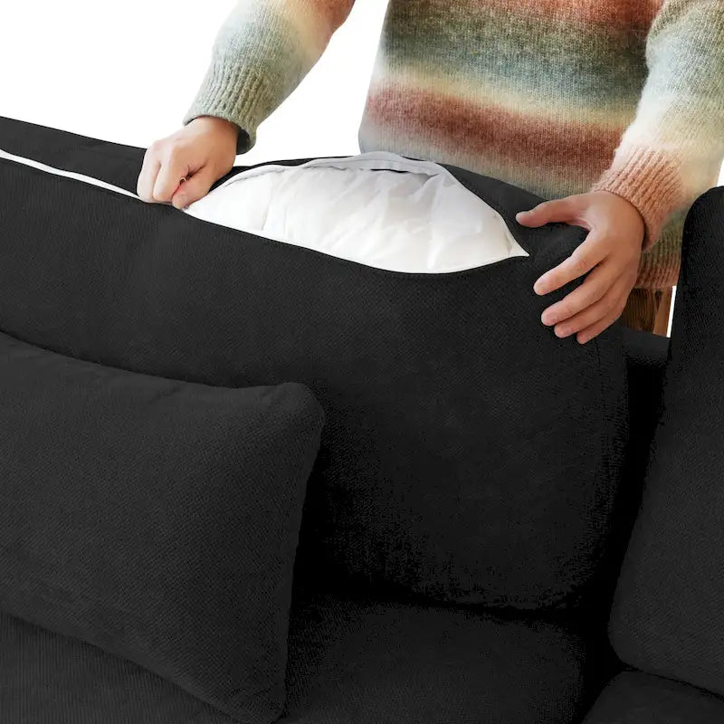 Canapé modulable classique moderne en lin 3 places avec 2 poufs, canapé nuage en forme de U rempli de duvet avec coussins