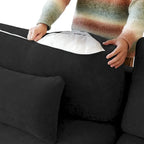 Canapé modulable classique moderne en lin 3 places avec 2 poufs, canapé nuage en forme de U rempli de duvet avec coussins