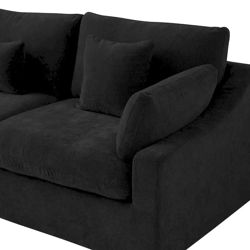 Canapé modulable classique moderne en lin 3 places avec 2 poufs, canapé nuage en forme de U rempli de duvet avec coussins