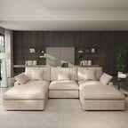 Canapé modulable classique moderne en lin 3 places avec 2 poufs, canapé nuage en forme de U rempli de duvet avec coussins