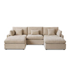 Canapé modulable classique moderne en lin 3 places avec 2 poufs, canapé nuage en forme de U rempli de duvet avec coussins