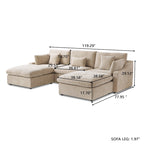 Canapé modulable classique moderne en lin 3 places avec 2 poufs, canapé nuage en forme de U rempli de duvet avec coussins