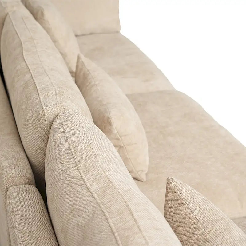 Canapé modulable classique moderne en lin 3 places avec 2 poufs, canapé nuage en forme de U rempli de duvet avec coussins