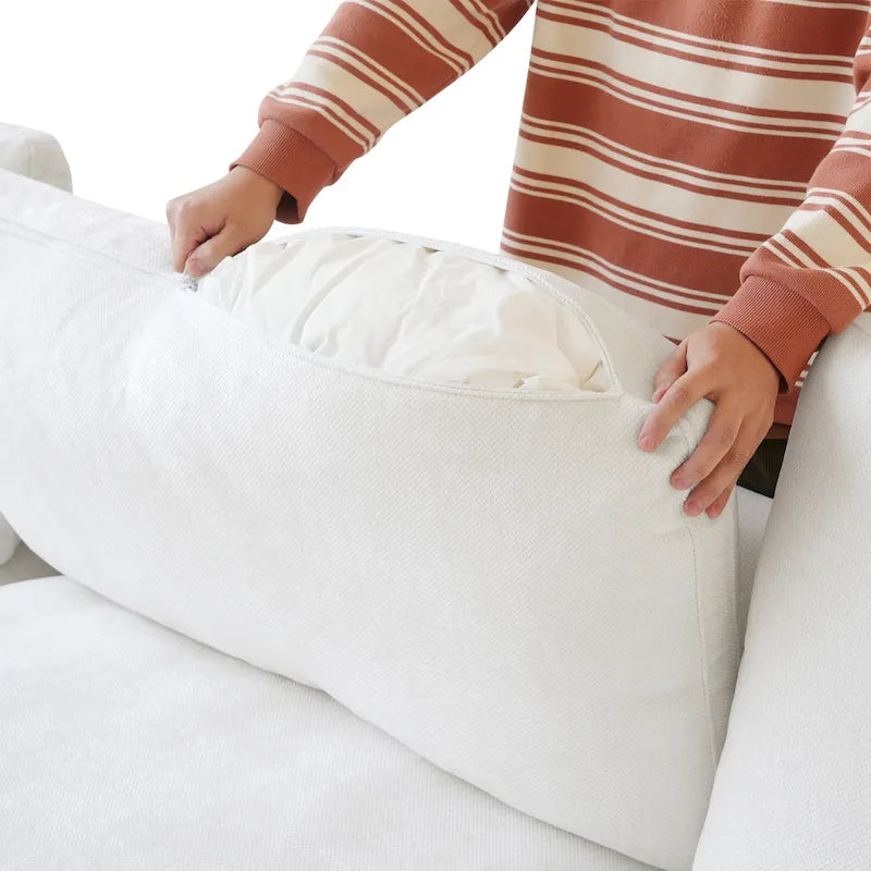 Canapé modulable classique moderne en lin 3 places avec 2 poufs, canapé nuage en forme de U rempli de duvet avec coussins