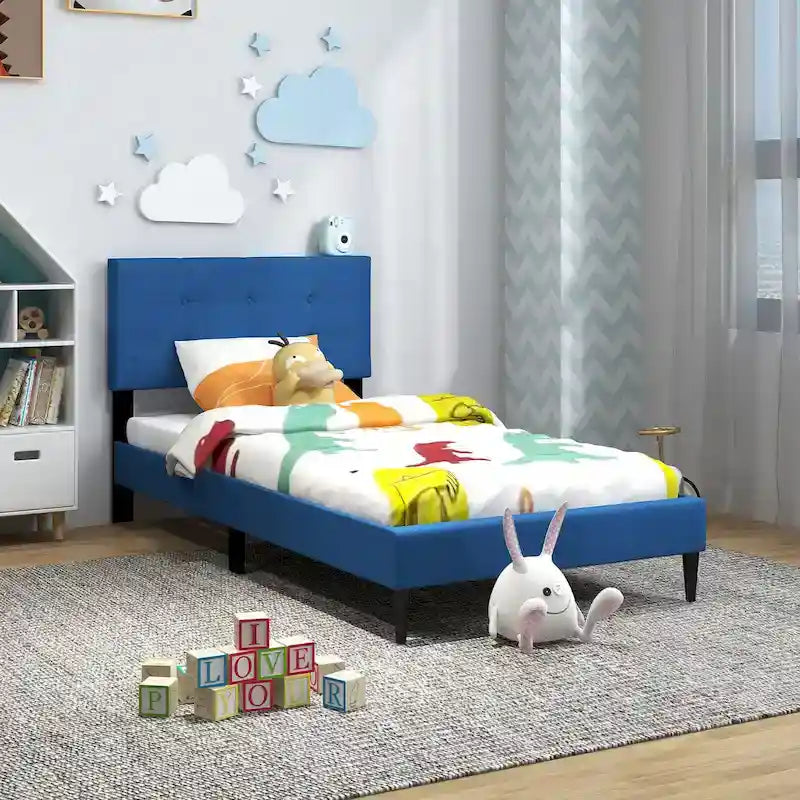 Base de lit double rembourrée Gymax avec matelas et capitonnage à boutons