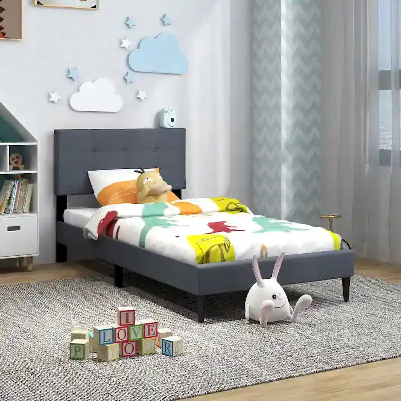 Base de lit double rembourrée Gymax avec matelas et capitonnage à boutons