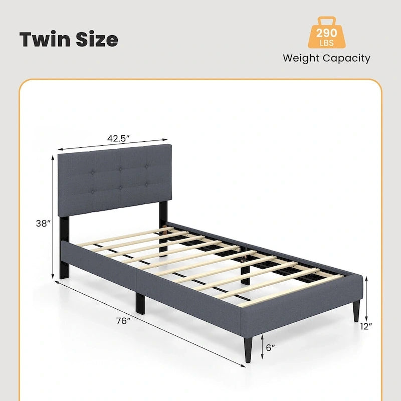 Base de lit double rembourrée Gymax avec matelas et capitonnage à boutons