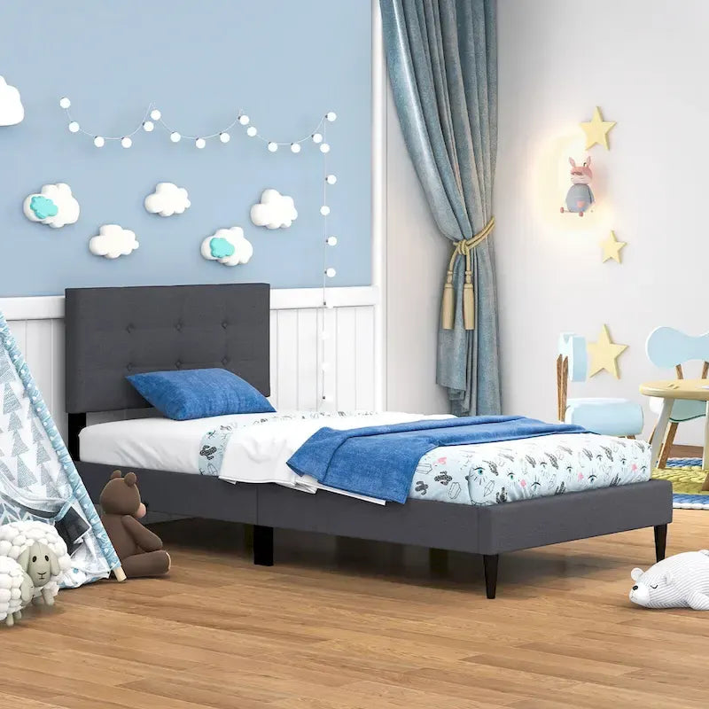 Base de lit double rembourrée Gymax avec matelas et capitonnage à boutons