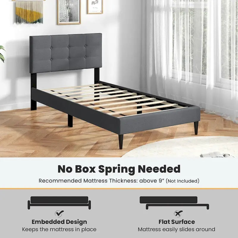 Base de lit double rembourrée Gymax avec matelas et capitonnage à boutons