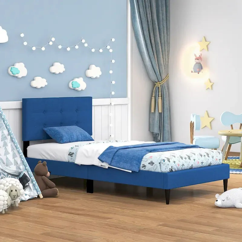 Base de lit double rembourrée Gymax avec matelas et capitonnage à boutons