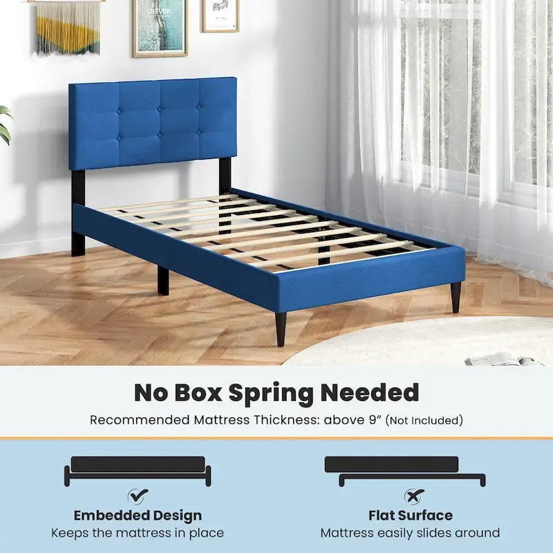 Base de lit double rembourrée Gymax avec matelas et capitonnage à boutons
