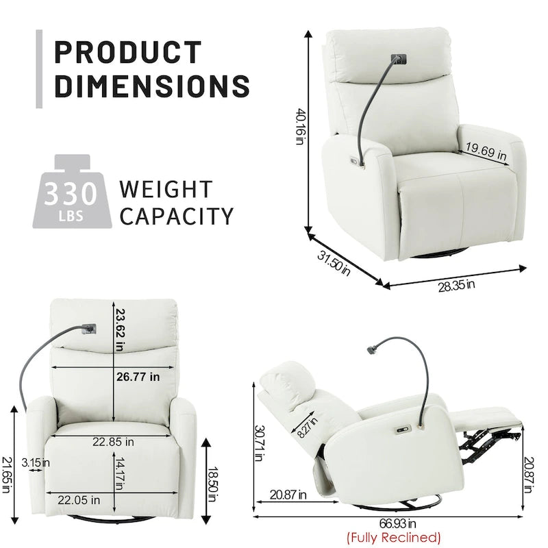 Fauteuil inclinable pivotant et basculant à 270 degrés avec ports USB, canapé inclinable électrique, sièges de cinéma maison en cuir