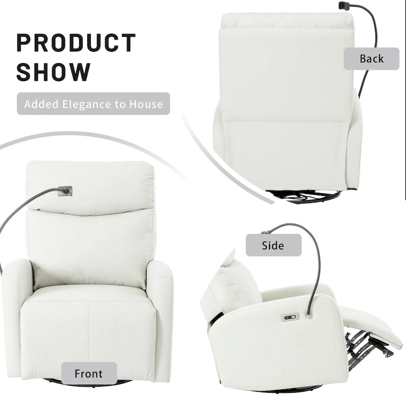 Fauteuil inclinable pivotant et basculant à 270 degrés avec ports USB, canapé inclinable électrique, sièges de cinéma maison en cuir