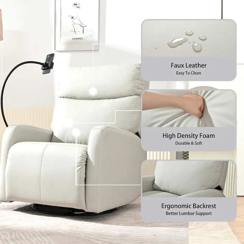 Fauteuil inclinable pivotant et basculant à 270 degrés avec ports USB, canapé inclinable électrique, sièges de cinéma maison en cuir